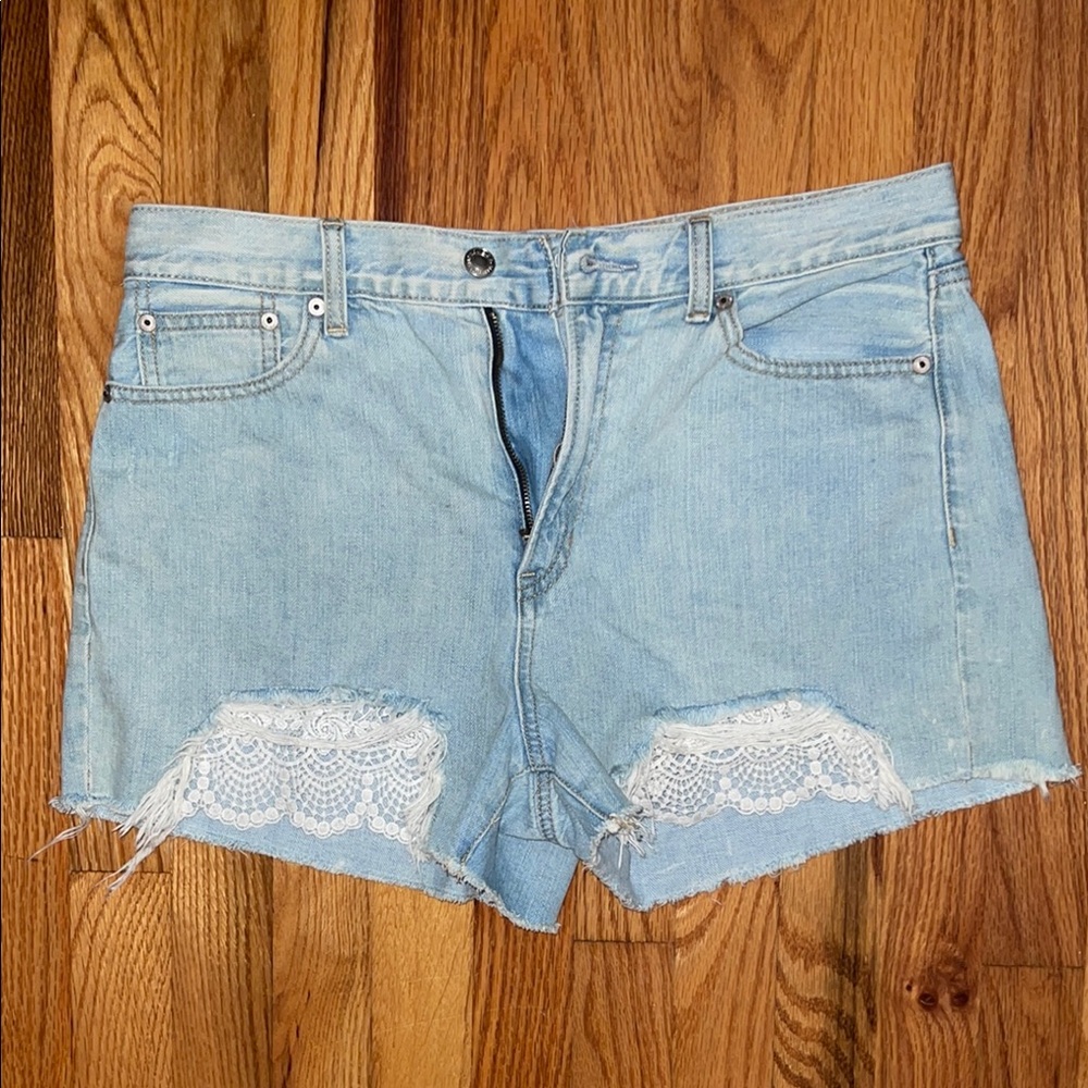 American Eagle Blue Jean Shorts with Lace Trim